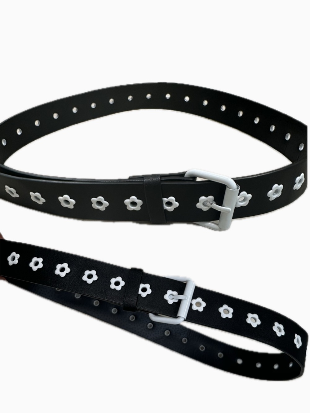 Black Belt with White Floral Accents